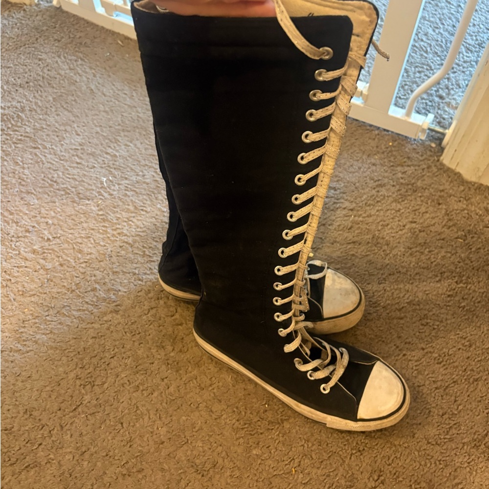 Black and White High-Top Lace-Up Sneakers
